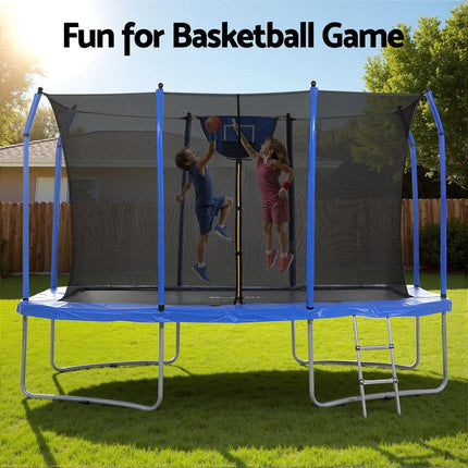 Everfit 12FT Trampoline Kids Rectangle Rebounder with Basketball Set Safety Net.