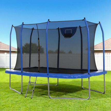 Everfit 12FT Trampoline Kids Rectangle Rebounder with Basketball Set Safety Net.
