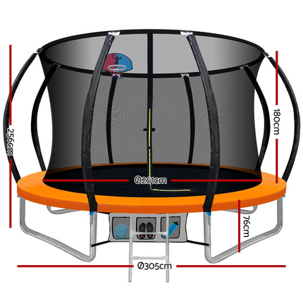 Everfit 10FT Trampoline for Kids w/ Ladder Enclosure Safety Net Rebounder Orange.
