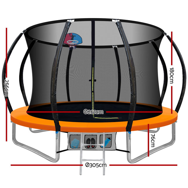 Everfit 10FT Trampoline for Kids w/ Ladder Enclosure Safety Net Rebounder Orange.