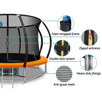Everfit 10FT Trampoline for Kids w/ Ladder Enclosure Safety Net Rebounder Orange.