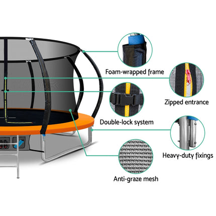 Everfit 12FT Trampoline for Kids w/ Ladder Trampoline Enclosure Safety Net Rebounder Orange.