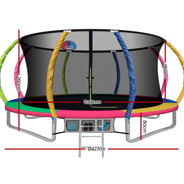 14ft Trampoline Everfit Kids Trampoline Rebounder w/ Ladder Basketball Hoop.