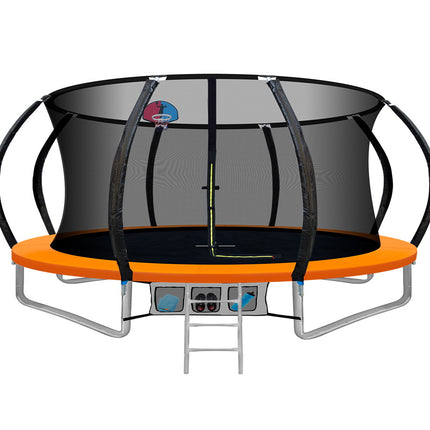 14ft Trampoline Everfit Kids Trampoline Rebounder w/ Ladder Basketball Hoop Orange.