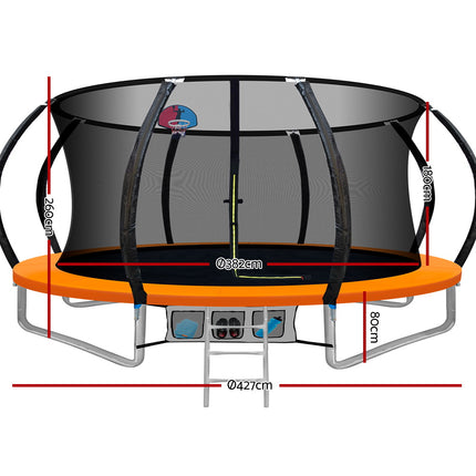 14ft Trampoline Everfit Kids Trampoline Rebounder w/ Ladder Basketball Hoop Orange.