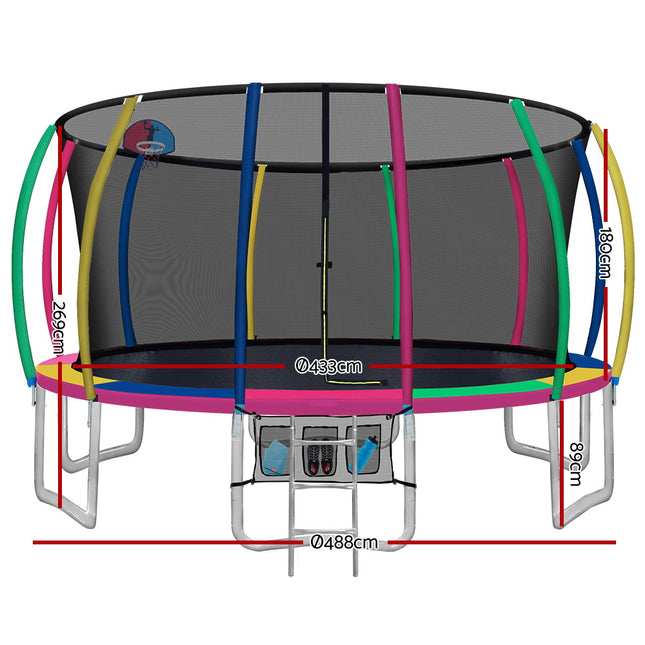 Everfit 16FT Trampoline for Kids w/ Ladder Enclosure Safety Net Rebounder Colors.