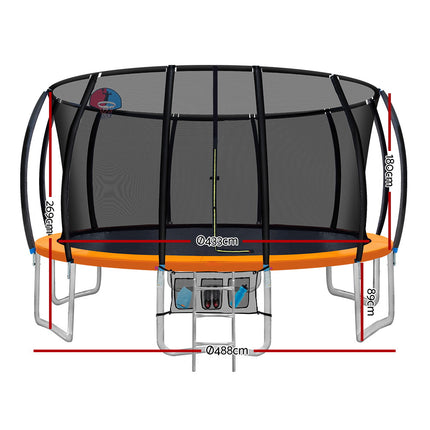 Everfit 16FT Trampoline for Kids w/ Ladder Enclosure Safety Net Rebounder Orange.