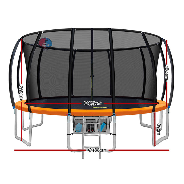 Everfit 16FT Trampoline for Kids w/ Ladder Enclosure Safety Net Rebounder Orange.