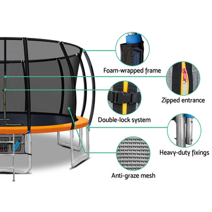Everfit 16FT Trampoline for Kids w/ Ladder Enclosure Safety Net Rebounder Orange.