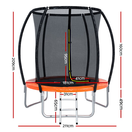 Everfit 6FT Trampoline for Kids w/ Ladder Trampoline Enclosure Safety Net Rebounder Orange.