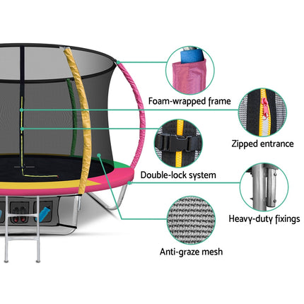 Everfit 8FT Trampoline for Kids w/ Ladder Enclosure Safety Net Rebounder Colors.