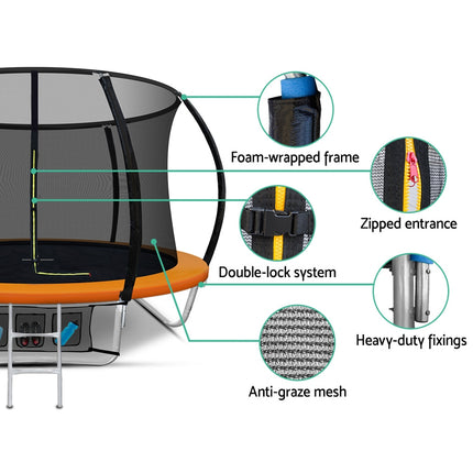 Everfit 8FT Trampoline for Kids w/ Ladder Enclosure Safety Net Rebounder Orange.