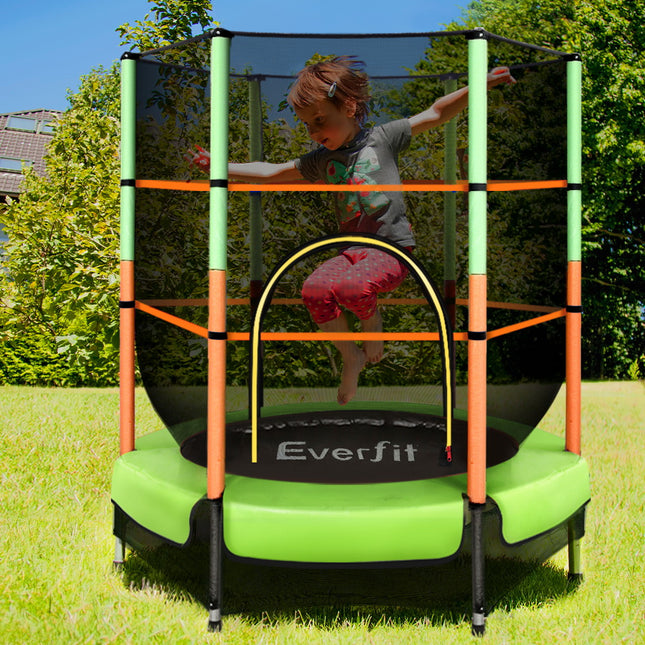 Everfit 4.5FT Trampoline for Kids Trampoline w/ Enclosure Safety Net Rebounder Gift Green.