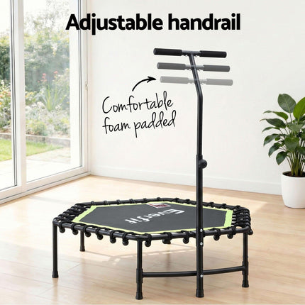 Everfit 48inch Hexagon Fitness Trampoline Rebounder Adjustable Handrail Green.