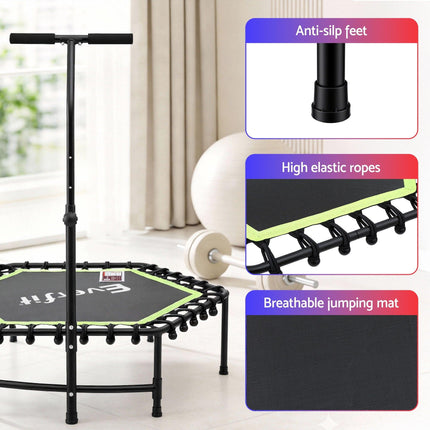 Everfit 48inch Hexagon Fitness Trampoline Rebounder Adjustable Handrail Green.