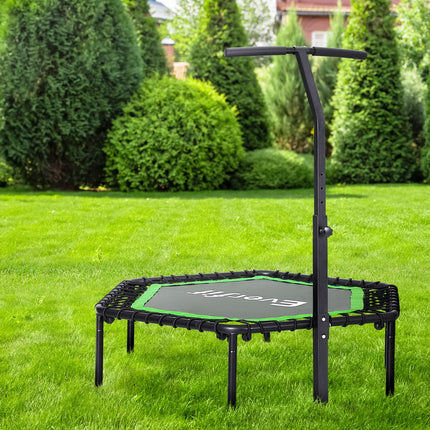 Everfit 48inch Hexagon Fitness Trampoline Rebounder Adjustable Handrail Green.