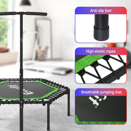 Everfit 48inch Hexagon Fitness Trampoline Rebounder Adjustable Handrail Green.