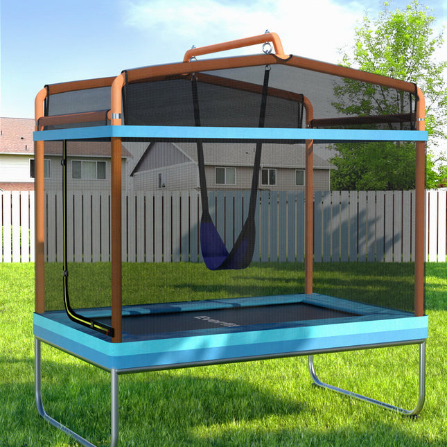 Everfit 6FT Trampoline Kids Rectangle Trampoline w/ Swing Enclosure Safety Net Orange.