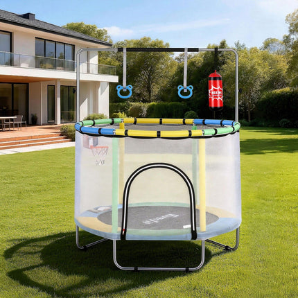 Everfit 55inch Trampoline Kids Rebounder with Basketball Set Sandbag Boxing Game.
