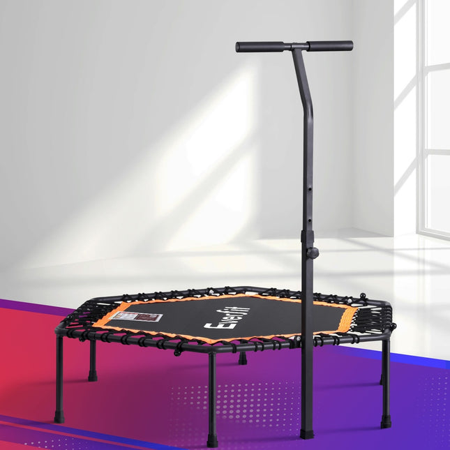 Everfit 51inch Hexagon Fitness Trampoline Rebounder Adjustable Handrail Orange.