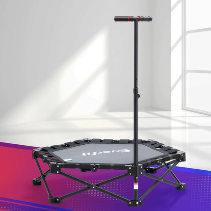 Everfit Fitness Foldable Trampoline Rebounder Adjustable Handle Indoor Exercise Black.