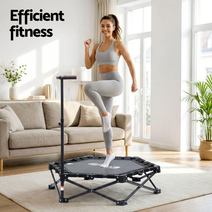 Everfit Fitness Foldable Trampoline Rebounder Adjustable Handle Indoor Exercise Black.