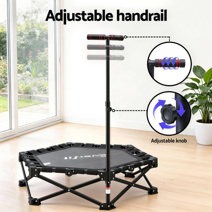 Everfit Fitness Foldable Trampoline Rebounder Adjustable Handle Indoor Exercise Black.