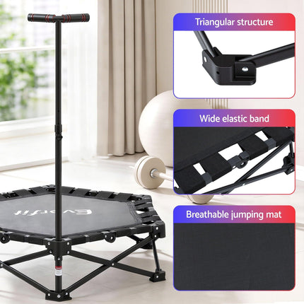 Everfit Fitness Foldable Trampoline Rebounder Adjustable Handle Indoor Exercise Black.