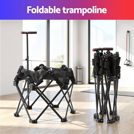 Everfit Fitness Foldable Trampoline Rebounder Adjustable Handle Indoor Exercise Black.