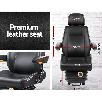 Giantz Tractor Seat Forklift Excavator Truck Universal Backrest Chair PU Leather.