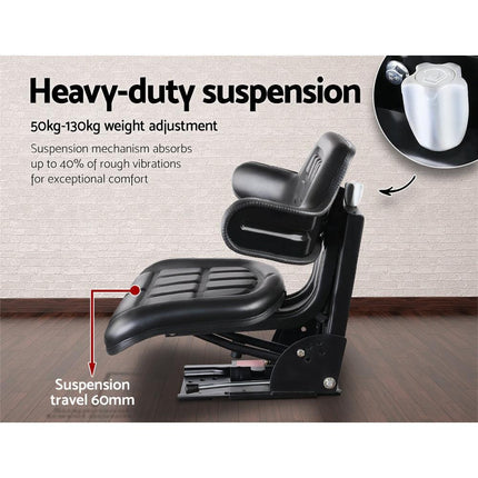 Giantz Tractor Seat Forklift Excavator Truck Universal Digger Chair PU Leather.