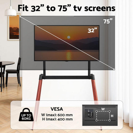 Artiss TV Stand 32-75 inch LED LCD Screen Wooden Floor Easel Height Adjustable.