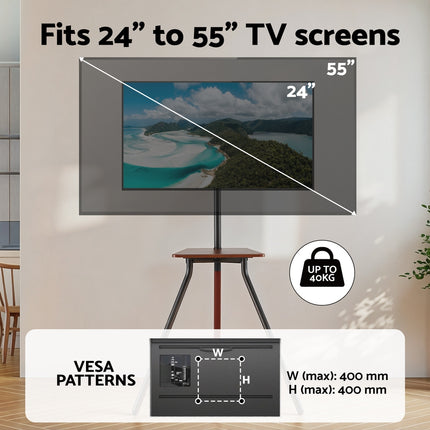 Artiss TV Stand Wooden Tray 24-55" Swivel Height Adjustable.