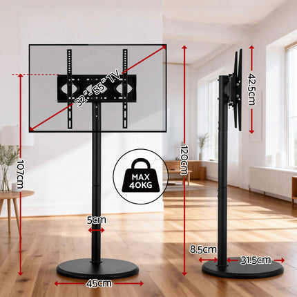 Artiss 32-55 Inch Mobile TV Stand with Wheels Height & Tilt Adjustable Floor Mount.