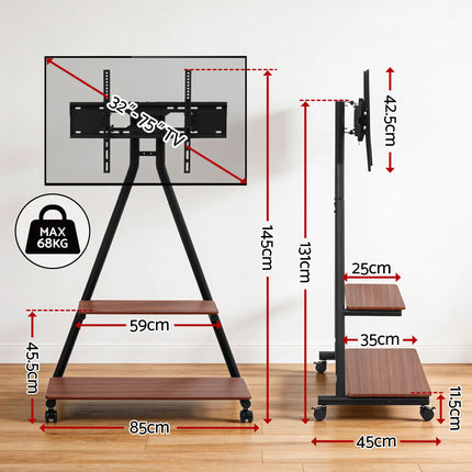Artiss Mobile TV Stand Rolling Cart Wheels 32-75" Heavy Duty 133kg Mount Bracket.