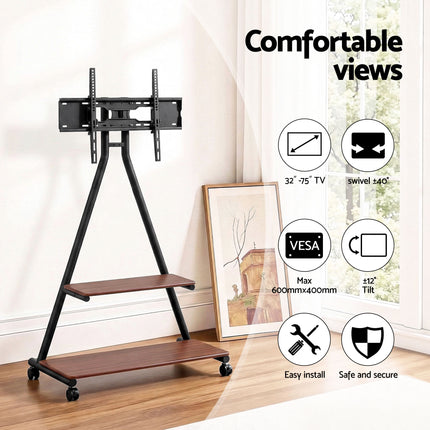 Artiss Mobile TV Stand Rolling Cart Wheels 32-75" Heavy Duty 133kg Mount Bracket.