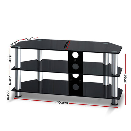Artiss TV Stand 3 Tiers Storage Shelf Rack Tempered Glass Entertainment Unit.