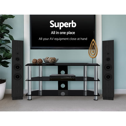 Artiss TV Stand 3 Tiers Storage Shelf Rack Tempered Glass Entertainment Unit.