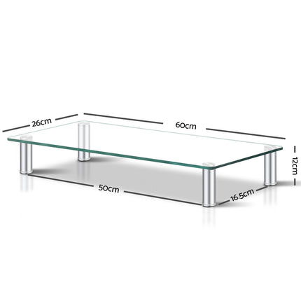 Artiss Monitor Stand Riser with Height Adjustable Computer Laptop Printer Screen Glass Display Shelf.