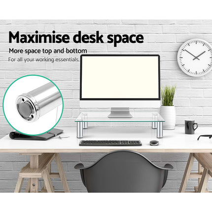 Artiss Monitor Stand Riser with Height Adjustable Computer Laptop Printer Screen Glass Display Shelf.