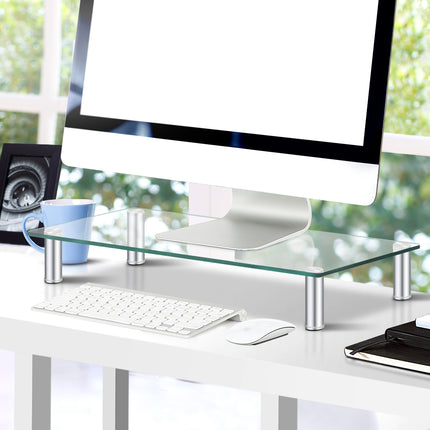 Artiss Monitor Stand Riser with Height Adjustable Computer Laptop Printer Screen Glass Display Shelf.