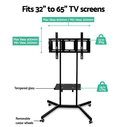 Artiss Mobile TV Stand for 32"-65" TVs Mount Bracket Portable Shelf Trolley Cart.