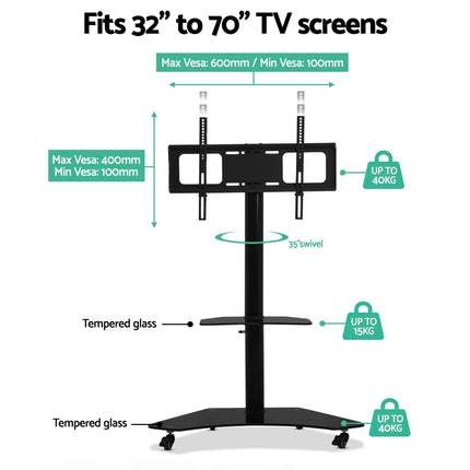 Artiss Mobile TV Stand for 32"-70" TVs Mount Bracket Portable Solid Trolley Cart.