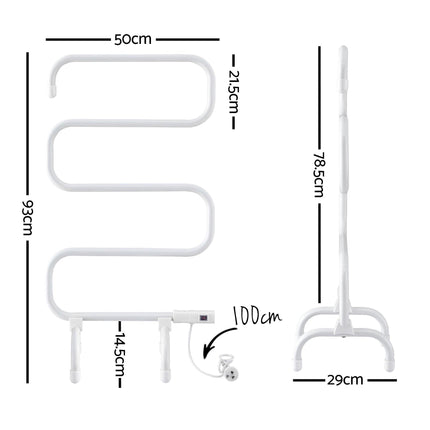 Devanti Heated Towel Rail Freestanding Wall Mounted S-Shape Electric Warmer Rack.