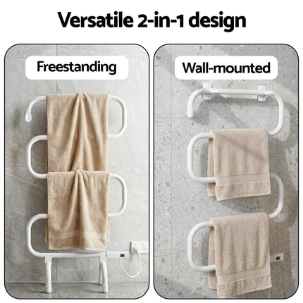 Devanti Heated Towel Rail Freestanding Wall Mounted S-Shape Electric Warmer Rack.