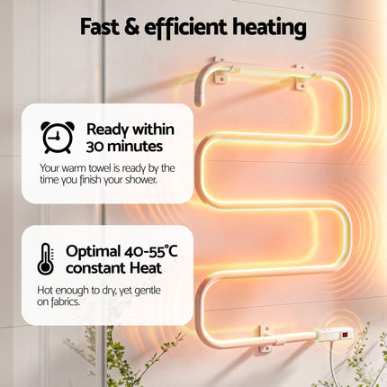 Devanti Heated Towel Rail Freestanding Wall Mounted S-Shape Electric Warmer Rack.