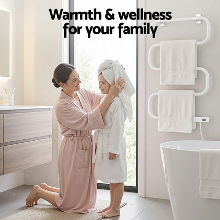 Devanti Heated Towel Rail Freestanding Wall Mounted S-Shape Electric Warmer Rack.