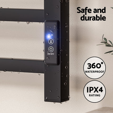 Devanti Heated Towel Rail 8 Square Bars with Timer Electric Heater Warmer Rack.