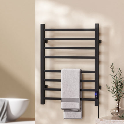 Devanti Heated Towel Rail 8 Square Bars with Timer Electric Heater Warmer Rack.