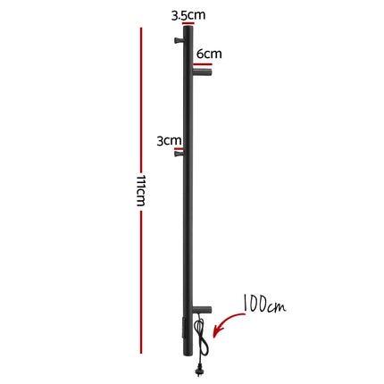Devanti Heated Towel Rail with Timer Vertical Electric Heater Warmer Rack Black.